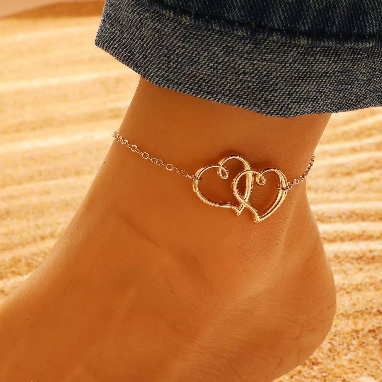 Double Heart Charm Anklet