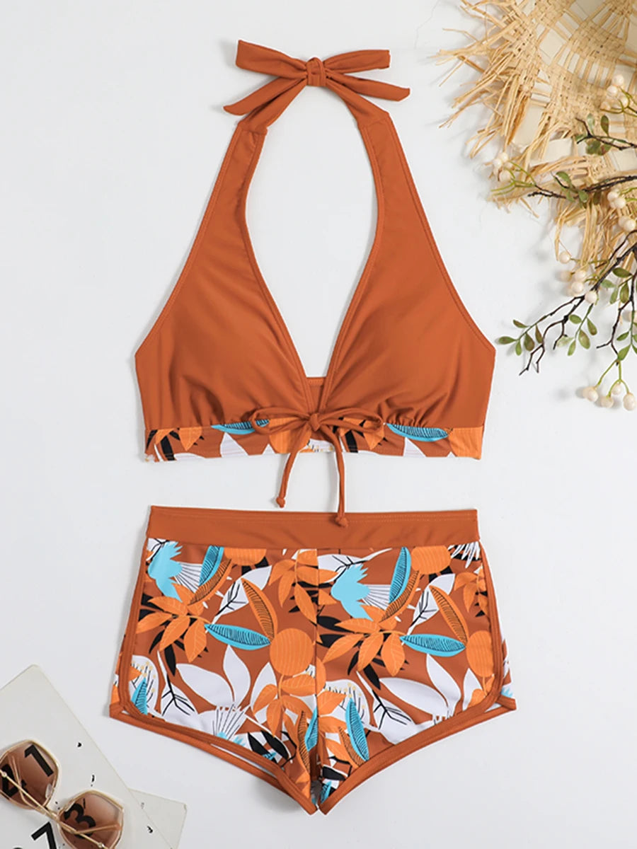 Halter Bikini & Shorts Set