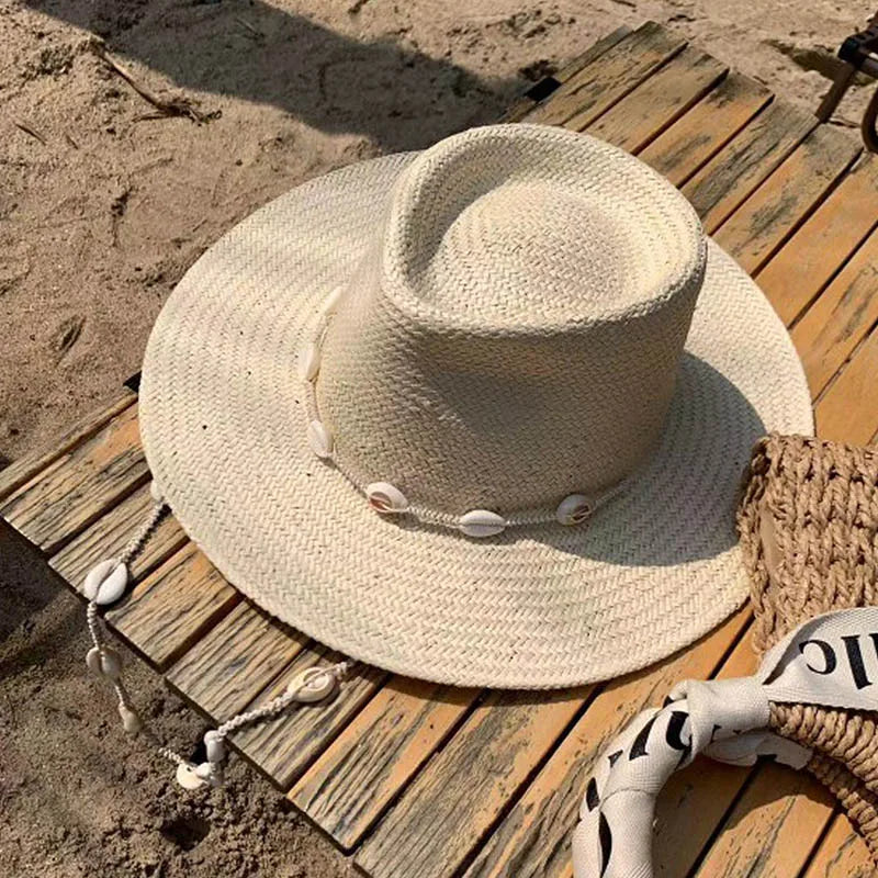 Beach Hats With Seashells Beaded Chain