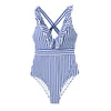 Blue White Striped Ruffled One-Piece Swimsuit