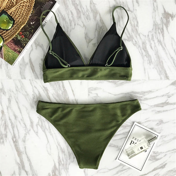 Solid Low Waist Bikini Set