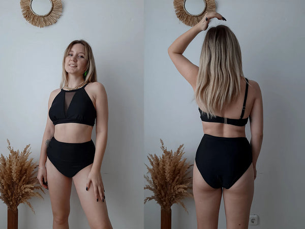 Black Mesh High Waist Bikini Set