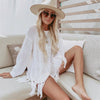 White Mesh Dress Bikini Cover-ups with Tassel