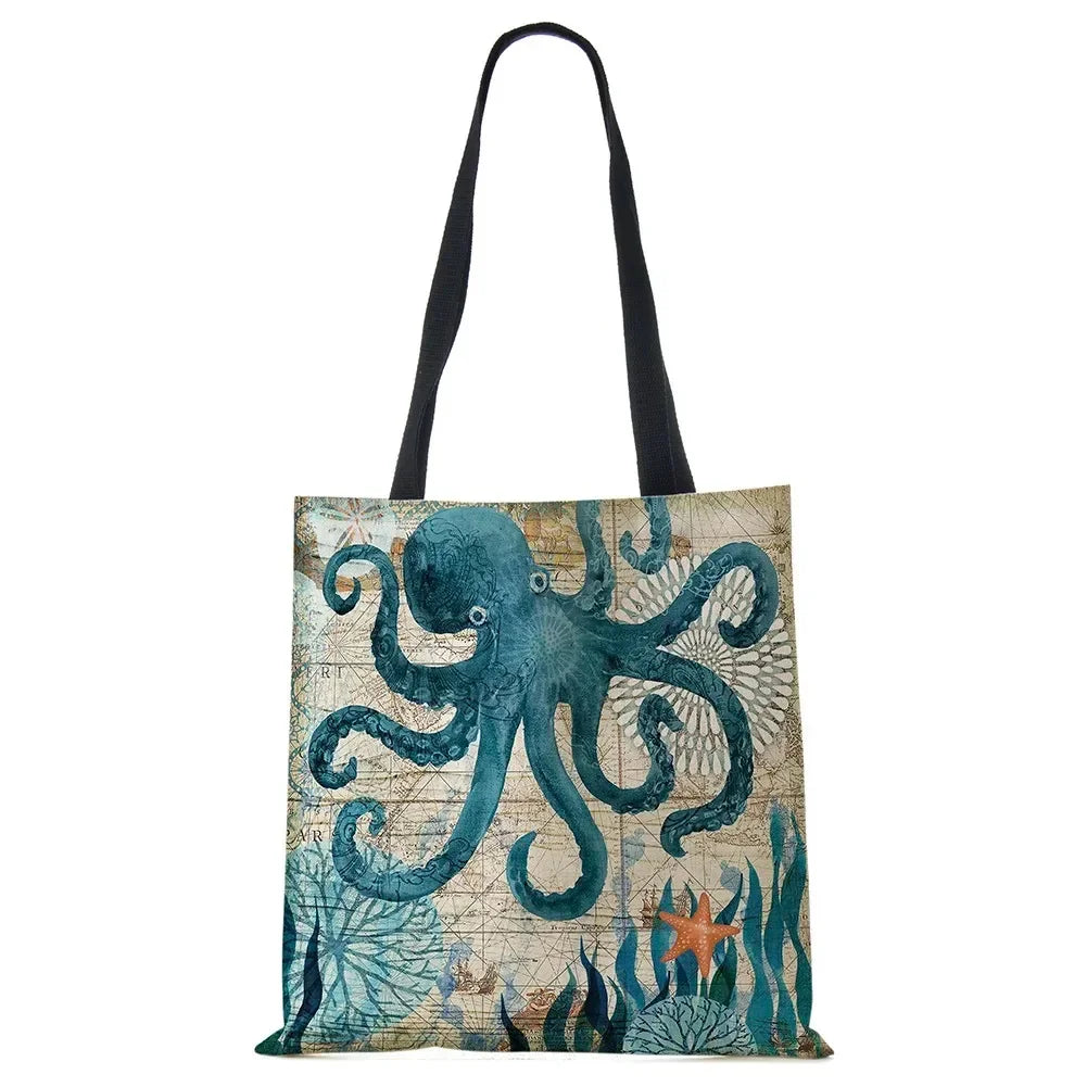 Marine Animal Print Tote Bag